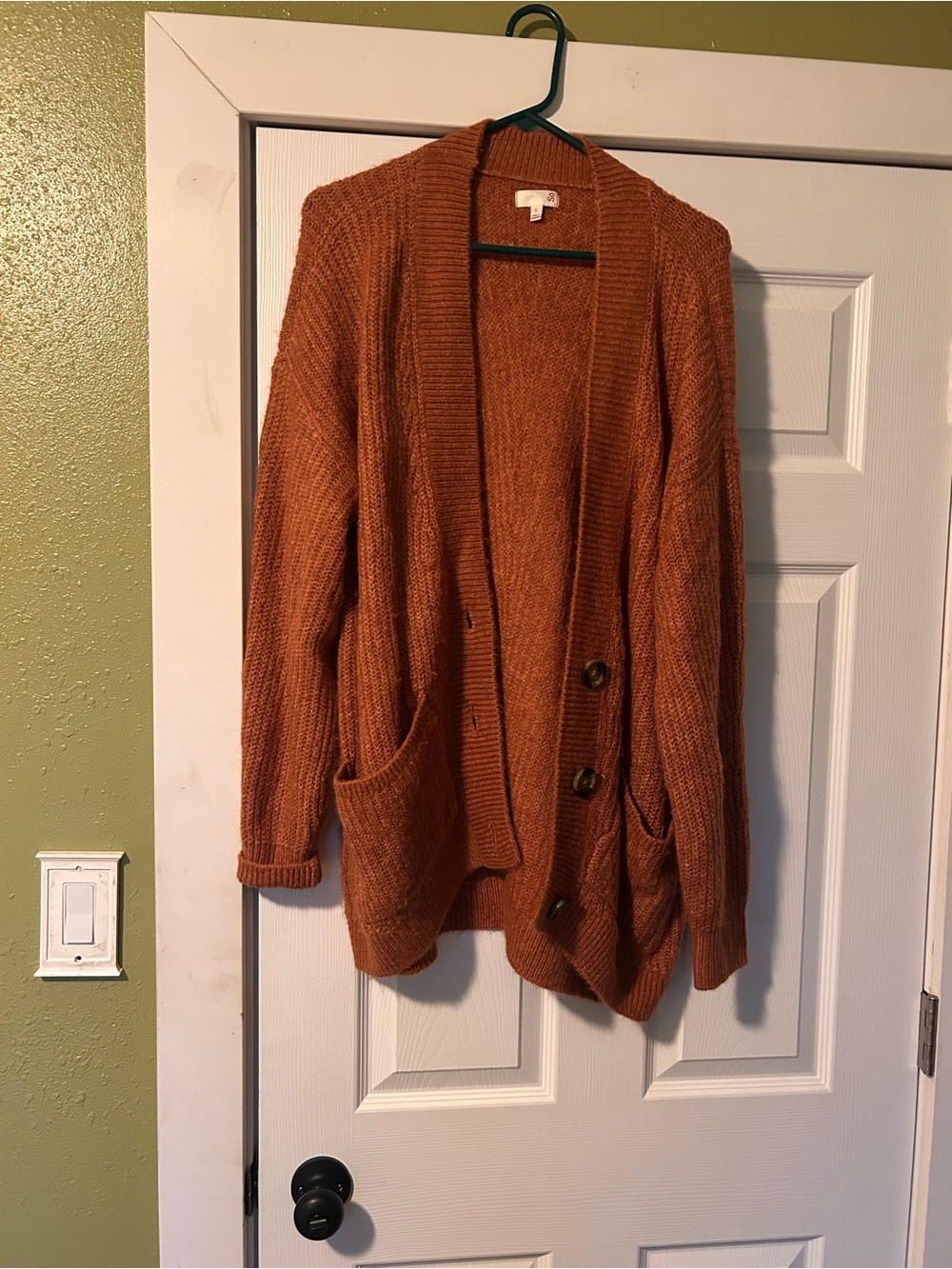Cozy Open-Front Knit Cardigan Sweater - brick color